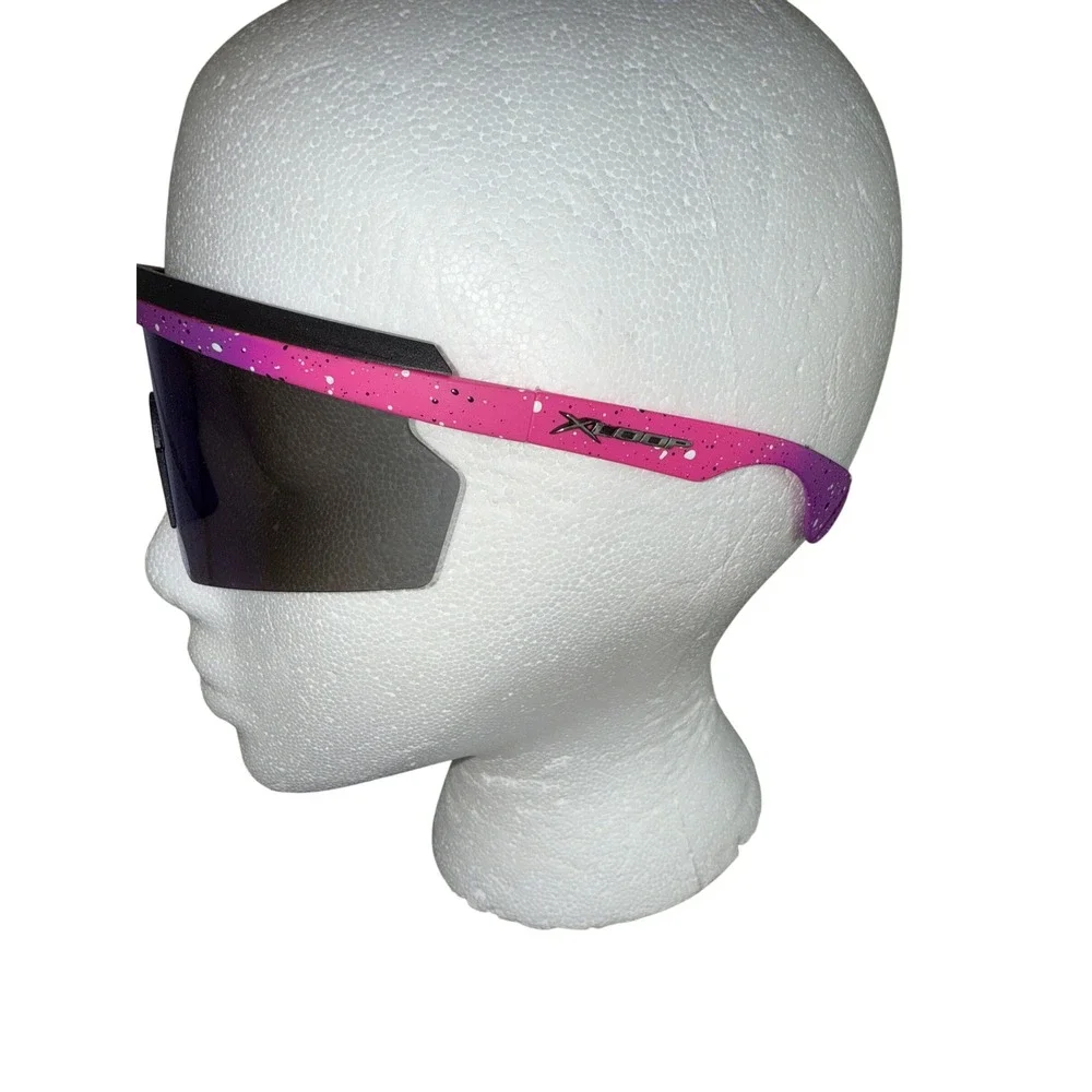 X-Loop Mirrored‎ Lens Sunglasses Pink Purple Speckled Sporty Shield Women's